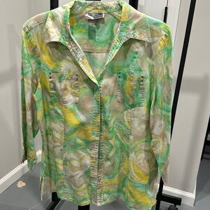 Ladies linen print top, size 12, 3/4 sleeves